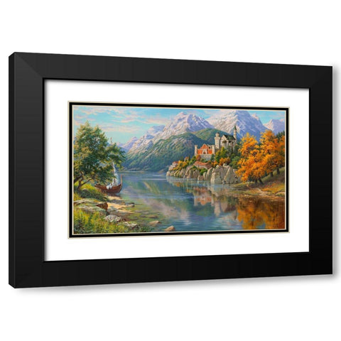 Castle by the river Black Modern Wood Framed Art Print with Double Matting by Prishchepa, Igor