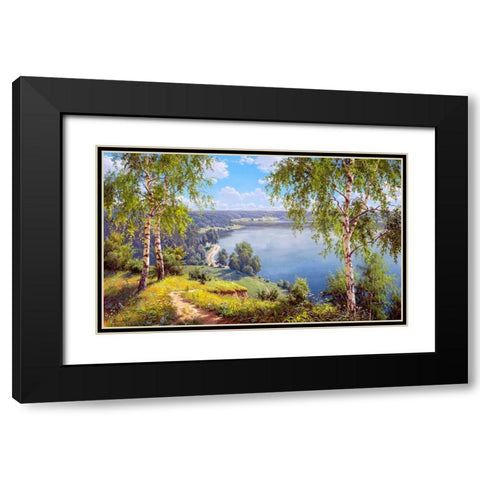 On the river bank Black Modern Wood Framed Art Print with Double Matting by Prishchepa, Igor