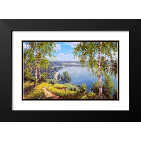 On the river bank Black Modern Wood Framed Art Print with Double Matting by Prishchepa, Igor