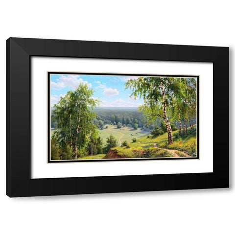 Birch valley Black Modern Wood Framed Art Print with Double Matting by Prishchepa, Igor