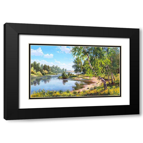 Birches near the river  Black Modern Wood Framed Art Print with Double Matting by Prishchepa, Igor