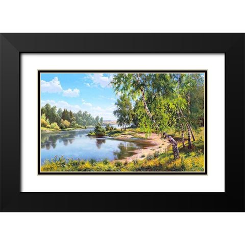Birches near the river  Black Modern Wood Framed Art Print with Double Matting by Prishchepa, Igor