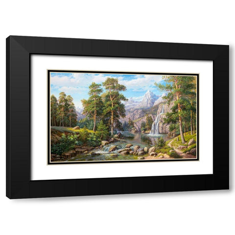 Waterfall Black Modern Wood Framed Art Print with Double Matting by Potapov, Vitaly
