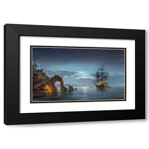 Moonlight night Black Modern Wood Framed Art Print with Double Matting by Romanov, Roman