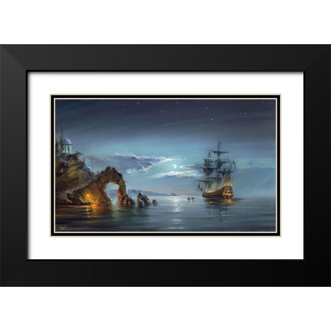 Moonlight night Black Modern Wood Framed Art Print with Double Matting by Romanov, Roman