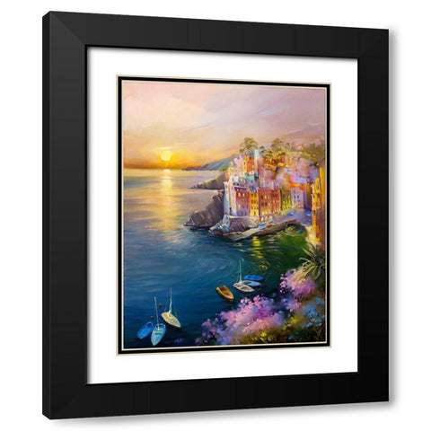 Riomaggiore Black Modern Wood Framed Art Print with Double Matting by Romanov, Roman