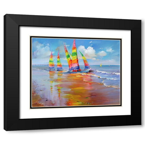 Saint Jean de Monts Black Modern Wood Framed Art Print with Double Matting by Romanov, Roman