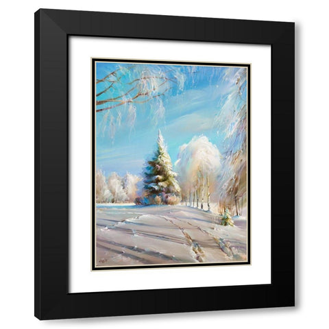 Winter day Black Modern Wood Framed Art Print with Double Matting by Romanov, Roman