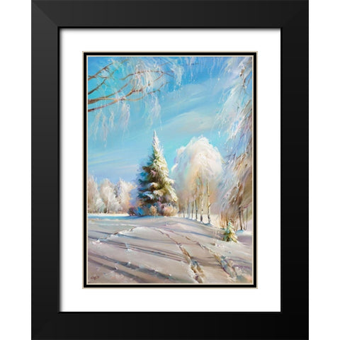 Winter day Black Modern Wood Framed Art Print with Double Matting by Romanov, Roman