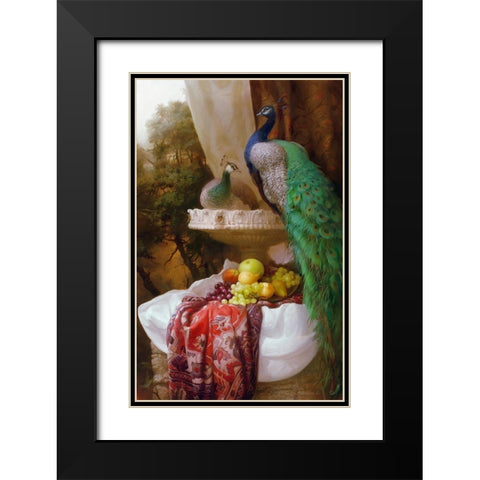 Peacocks Black Modern Wood Framed Art Print with Double Matting by Sevryukov, Dmitry