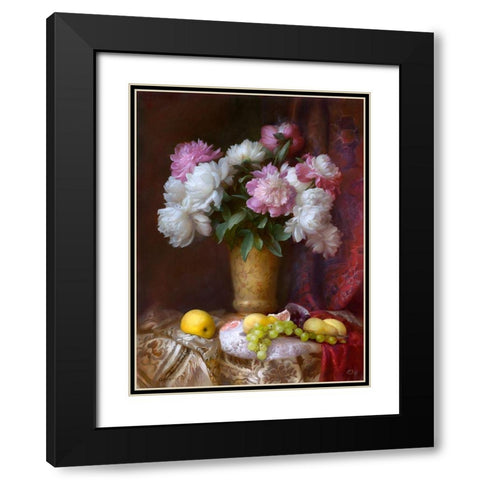 Peonies Black Modern Wood Framed Art Print with Double Matting by Sevryukov, Dmitry