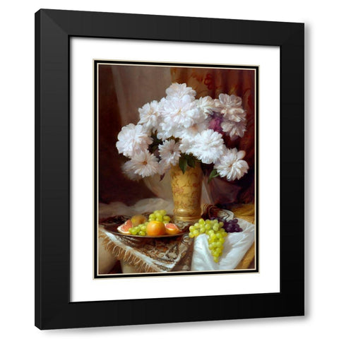 Still-life with a peonies Black Modern Wood Framed Art Print with Double Matting by Sevryukov, Dmitry