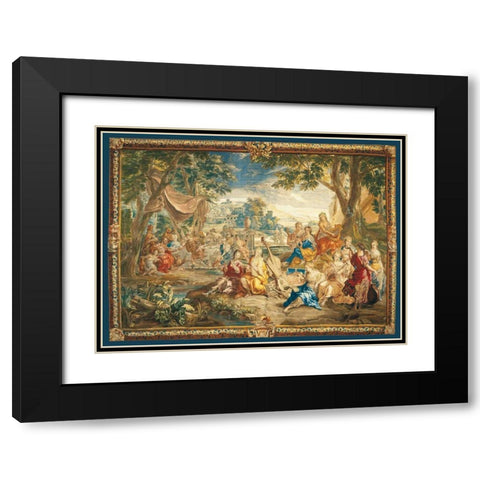 Brussels Tapestry Black Modern Wood Framed Art Print with Double Matting by Anonymous