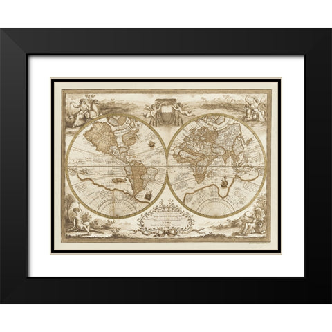 Mappa del Globo Terraqueo Black Modern Wood Framed Art Print with Double Matting by Anonymous