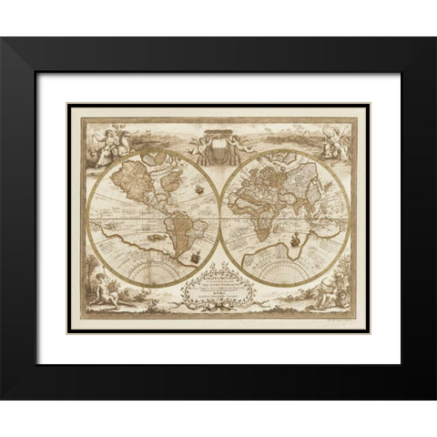 Mappa del Globo Terraqueo Black Modern Wood Framed Art Print with Double Matting by Anonymous