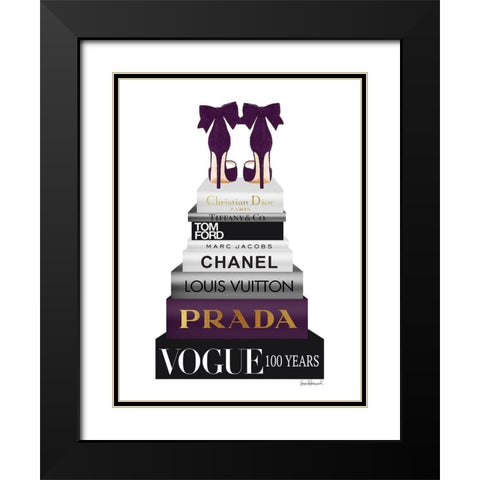 Book Stack Metallic Purple Black Modern Wood Framed Art Print with Double Matting by Greenwood, Amanda
