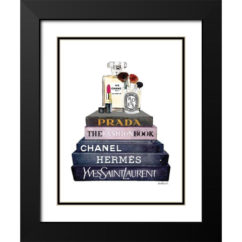 Book Stack Makeup Black Modern Wood Framed Art Print with Double Matting by Greenwood, Amanda