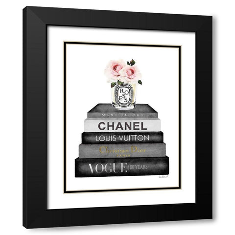 Book Stack Pink Rose Black Modern Wood Framed Art Print with Double Matting by Greenwood, Amanda