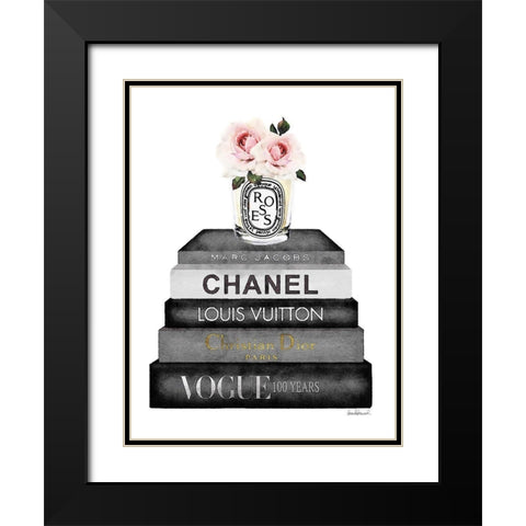 Book Stack Pink Rose Black Modern Wood Framed Art Print with Double Matting by Greenwood, Amanda