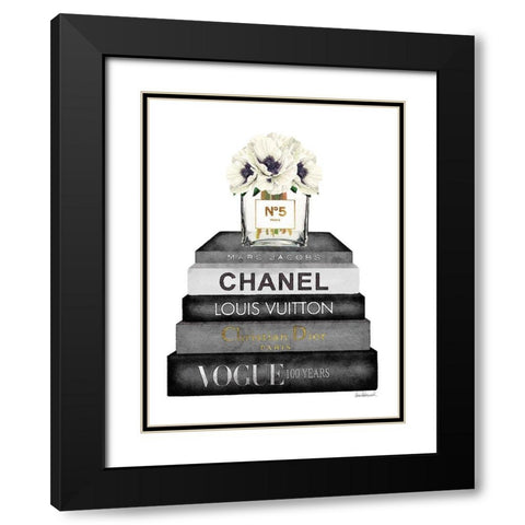Book Stack Grey Poppy Black Modern Wood Framed Art Print with Double Matting by Greenwood, Amanda