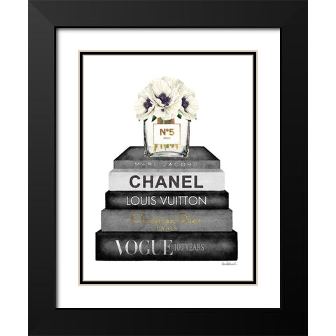 Book Stack Grey Poppy Black Modern Wood Framed Art Print with Double Matting by Greenwood, Amanda