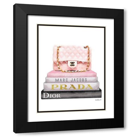 Book Stack Pink Bag Black Modern Wood Framed Art Print with Double Matting by Greenwood, Amanda