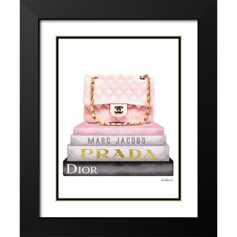 Book Stack Pink Bag Black Modern Wood Framed Art Print with Double Matting by Greenwood, Amanda