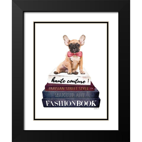 Book Stack Frenchie Black Modern Wood Framed Art Print with Double Matting by Greenwood, Amanda