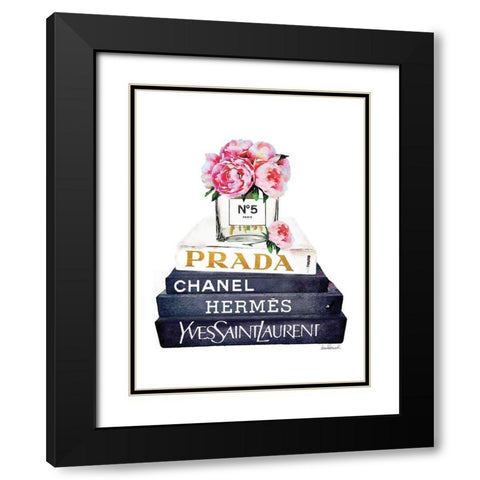 Book Stack Pink Peony Black Modern Wood Framed Art Print with Double Matting by Greenwood, Amanda