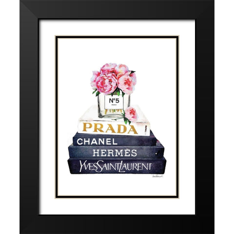 Book Stack Pink Peony Black Modern Wood Framed Art Print with Double Matting by Greenwood, Amanda