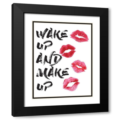 Wakeup Makeup Lipstick Kisses Black Modern Wood Framed Art Print with Double Matting by Greenwood, Amanda