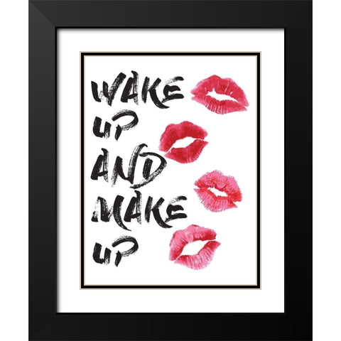 Wakeup Makeup Lipstick Kisses Black Modern Wood Framed Art Print with Double Matting by Greenwood, Amanda