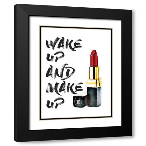 Wakeup Makeup Lipstick Red Black Modern Wood Framed Art Print with Double Matting by Greenwood, Amanda