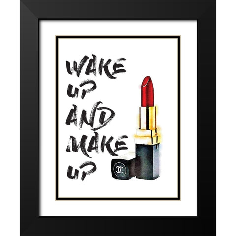 Wakeup Makeup Lipstick Red Black Modern Wood Framed Art Print with Double Matting by Greenwood, Amanda
