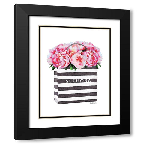 Bag with Pink Peony Black Modern Wood Framed Art Print with Double Matting by Greenwood, Amanda