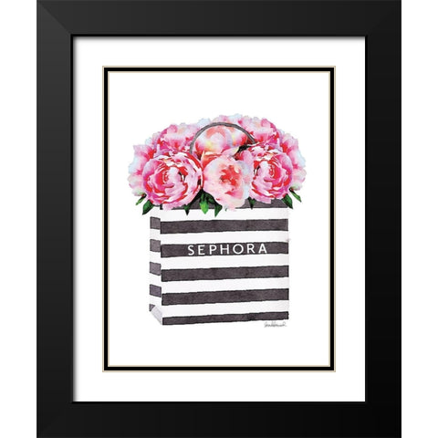 Bag with Pink Peony Black Modern Wood Framed Art Print with Double Matting by Greenwood, Amanda