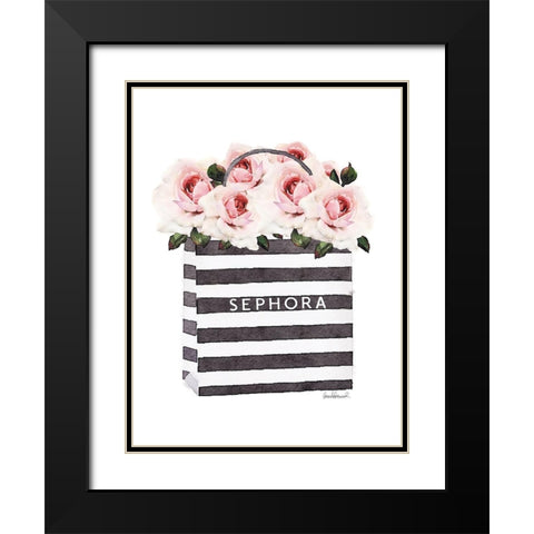 Bag with Pink Rose Black Modern Wood Framed Art Print with Double Matting by Greenwood, Amanda