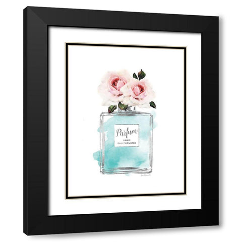 Parfume Teal with Rose Black Modern Wood Framed Art Print with Double Matting by Greenwood, Amanda