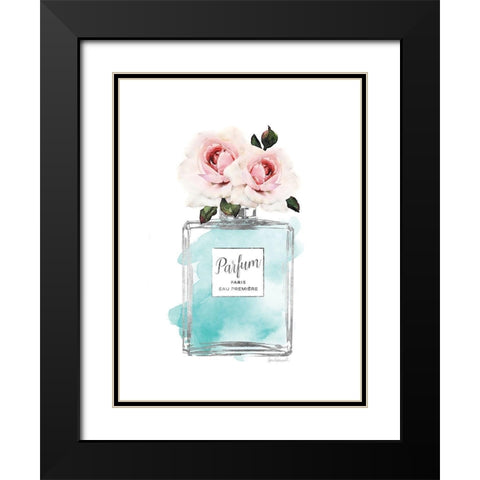 Parfume Teal with Rose Black Modern Wood Framed Art Print with Double Matting by Greenwood, Amanda