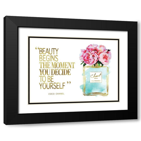 Beauty Begins Peony Black Modern Wood Framed Art Print with Double Matting by Greenwood, Amanda