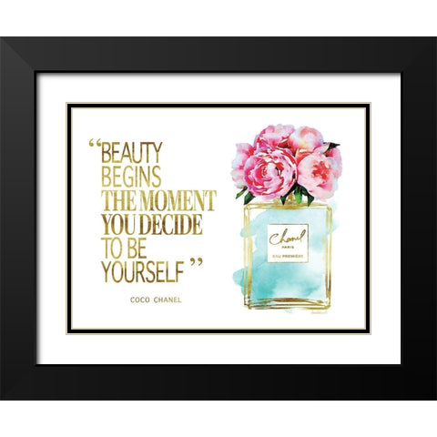 Beauty Begins Peony Black Modern Wood Framed Art Print with Double Matting by Greenwood, Amanda