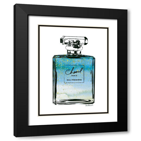 Perfume in Blue Ombre Glitter Black Modern Wood Framed Art Print with Double Matting by Greenwood, Amanda
