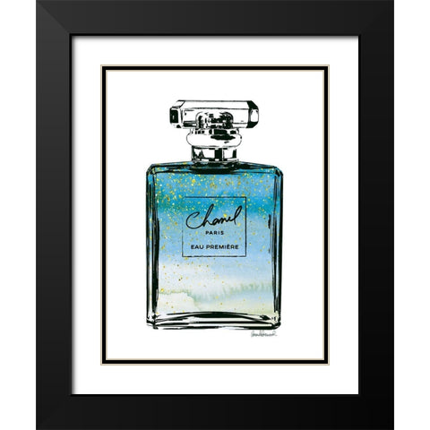 Perfume in Blue Ombre Glitter Black Modern Wood Framed Art Print with Double Matting by Greenwood, Amanda