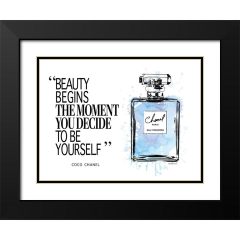 Beauty Begins Inky Blue Black Modern Wood Framed Art Print with Double Matting by Greenwood, Amanda