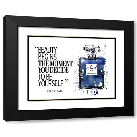 Beauty Begins Inky Navy Black Modern Wood Framed Art Print with Double Matting by Greenwood, Amanda