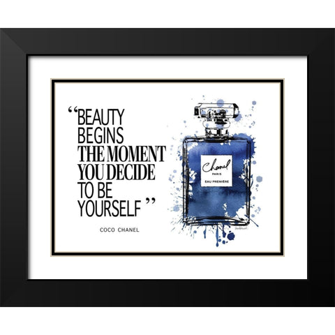Beauty Begins Inky Navy Black Modern Wood Framed Art Print with Double Matting by Greenwood, Amanda