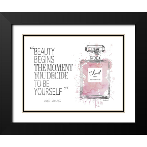 Beauty Begins Inky Muted Pink Black Modern Wood Framed Art Print with Double Matting by Greenwood, Amanda