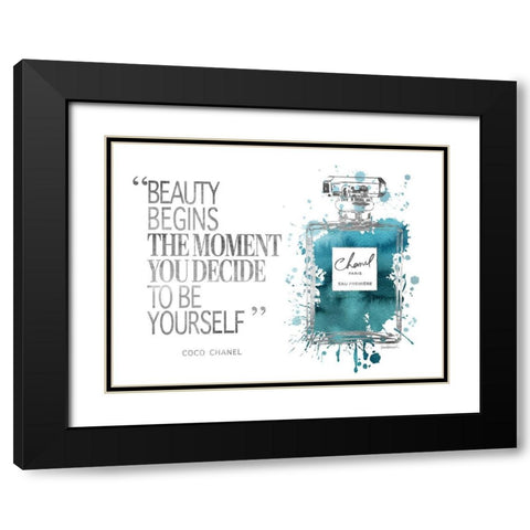 Beauty Begins Inky Teal Black Modern Wood Framed Art Print with Double Matting by Greenwood, Amanda