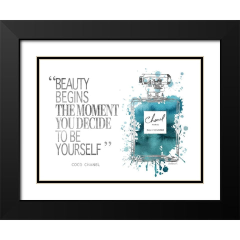 Beauty Begins Inky Teal Black Modern Wood Framed Art Print with Double Matting by Greenwood, Amanda