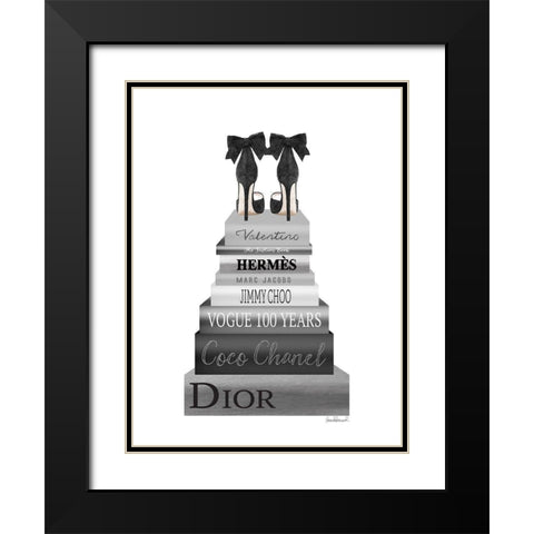 Grey Book Stack Shoe Black Modern Wood Framed Art Print with Double Matting by Greenwood, Amanda